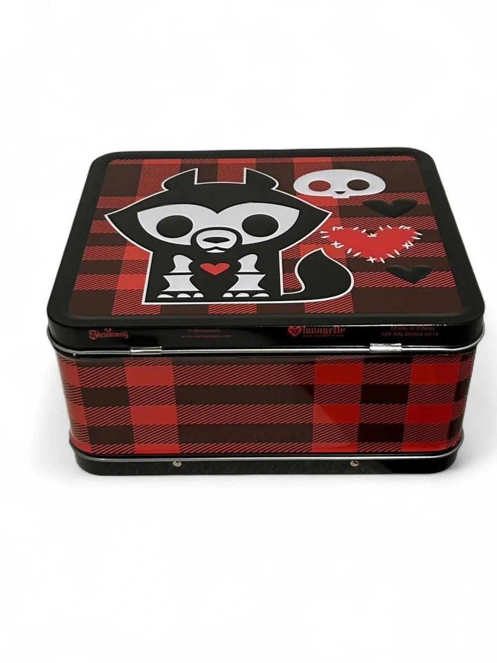 Skelanimals Loungefly Jae the Wolf Metal Lunch Box Red Plaid Tin 2014